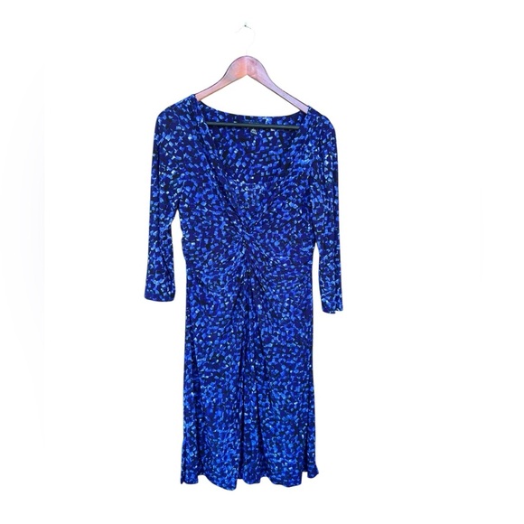 Chaps Women’s Blue Black Geometric Dress 3/4 Sleeves Large Officewear Work - Picture 1 of 5